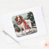 ブリタニーのスパニエル犬犬で雪のクリスマス スクエアシール (封筒)