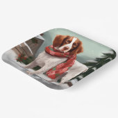 ブリタニーのスパニエル犬犬で雪のクリスマス ペーパープレート (傾斜あり)