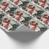 ブリタニーのスパニエル犬犬で雪のクリスマス ラッピングペーパー (角)