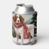 ブリタニーのスパニエル犬犬で雪のクリスマス 缶クーラー (缶正面)