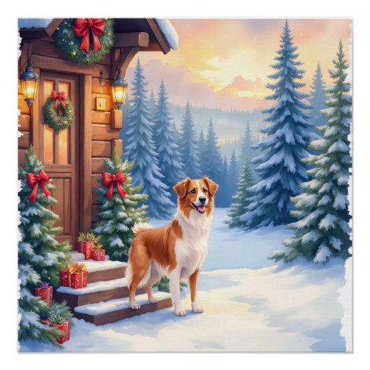 ブリタニーの田舎のログハウス クリスマス ウインターアート ポスター (正面)