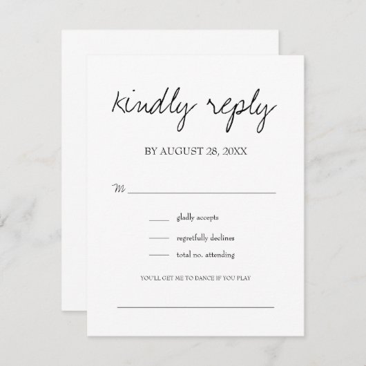 ブリタニーシンプル書道モダン歌のリクエスト 出欠カード (正面/裏面)