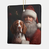ブリタニースパニエルとサンタクロース クリスマス セラミックオーナメント (左)