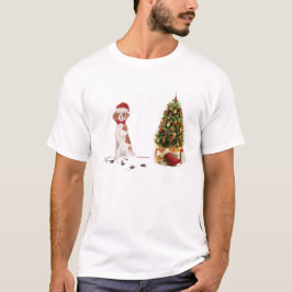 ブリタニースパニエルとツリーの面白いクリスマス Tシャツ
