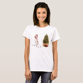 ブリタニースパニエルとツリーの面白いクリスマス Tシャツ