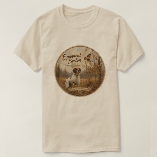 ブリタニースパニエルとヤマシギ Tシャツ (デザイン正面)