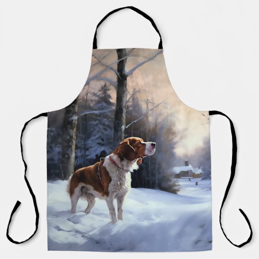 ブリタニースパニエル犬がそれを雪のクリスマスに許可 エプロン (正面)