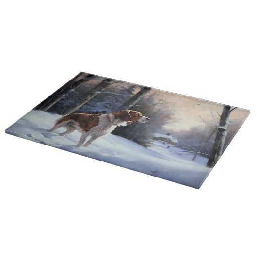 ブリタニースパニエル犬がそれを雪のクリスマスに許可 カッティングボード (角)