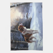 ブリタニースパニエル犬がそれを雪のクリスマスに許可 キッチンタオル (縦)