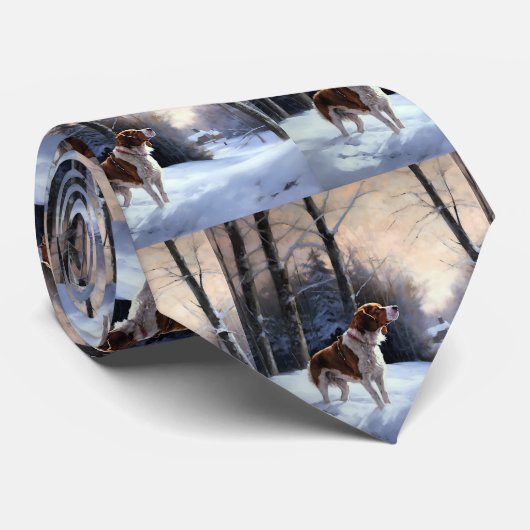 ブリタニースパニエル犬がそれを雪のクリスマスに許可 ネクタイ (ロール)