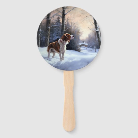 ブリタニースパニエル犬がそれを雪のクリスマスに許可 ハンドファン (裏面)