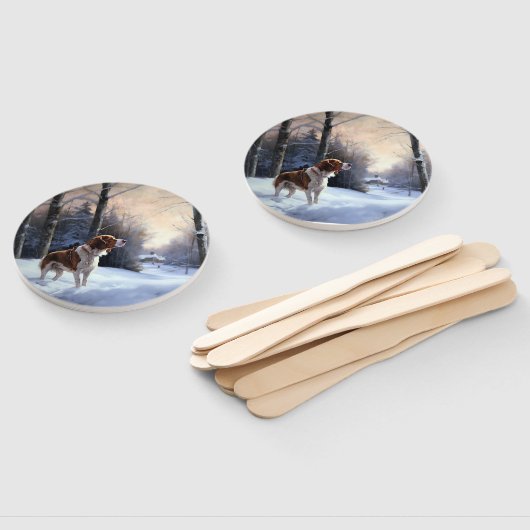 ブリタニースパニエル犬がそれを雪のクリスマスに許可 ハンドファン (組立なし)