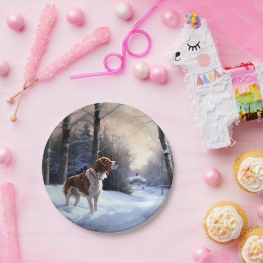 ブリタニースパニエル犬がそれを雪のクリスマスに許可 ペーパープレート (パーティー)