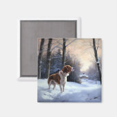 ブリタニースパニエル犬がそれを雪のクリスマスに許可 マグネット (正面/裏面)
