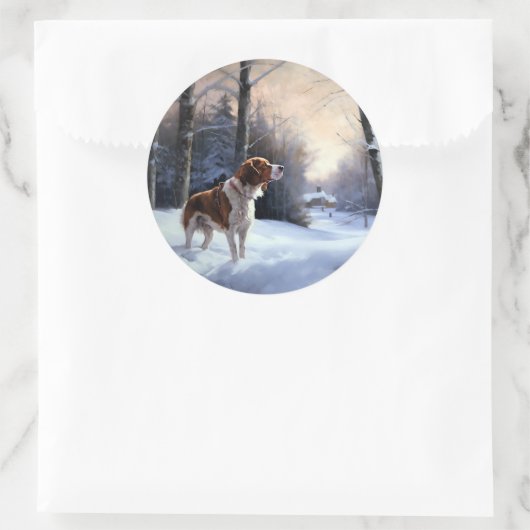 ブリタニースパニエル犬がそれを雪のクリスマスに許可 ラウンドシール (バッグ)