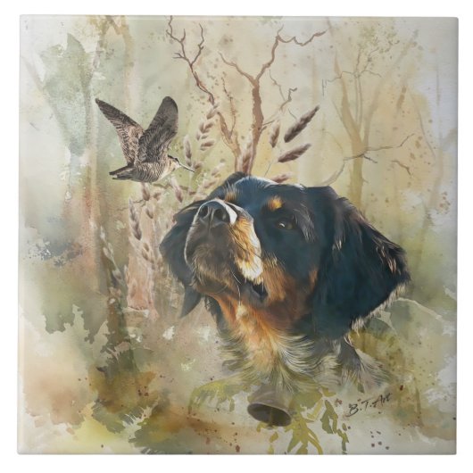 ブリタニースパニエル犬とウッドコック タイル (正面)