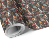 ブリタニースパニエル犬とクリスマスプレゼント暖炉 ラッピングペーパー (ロールコーナー)