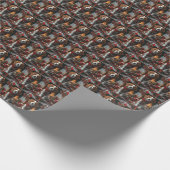 ブリタニースパニエル犬とクリスマスプレゼント暖炉 ラッピングペーパー (角)