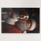 ブリタニースパニエル犬とサンタクロースのクリスマス ジグソーパズル (横)