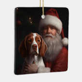 ブリタニースパニエル犬とサンタクロースのクリスマス セラミックオーナメント (右)