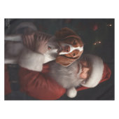 ブリタニースパニエル犬とサンタクロースのクリスマス テーブルクロス (正面(横))