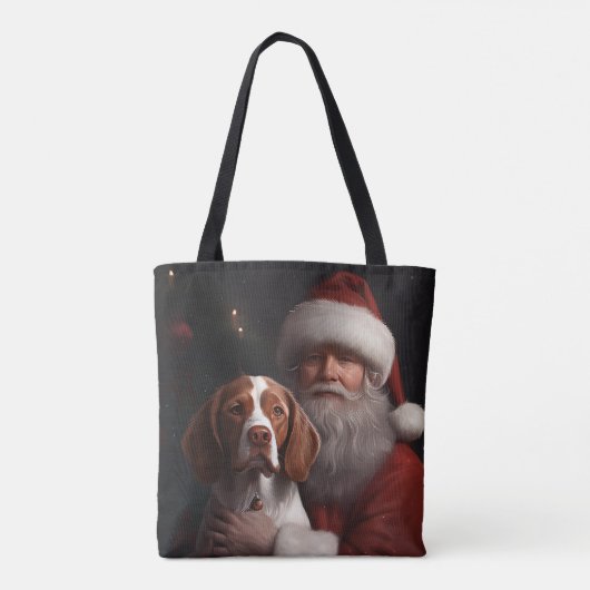 ブリタニースパニエル犬とサンタクロースのクリスマス トートバッグ (裏面)