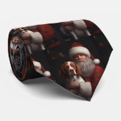 ブリタニースパニエル犬とサンタクロースのクリスマス ネクタイ (ロール)