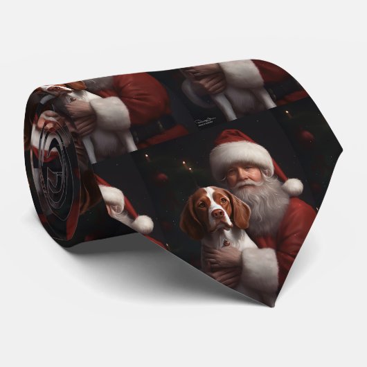 ブリタニースパニエル犬とサンタクロースのクリスマス ネクタイ (ロール)
