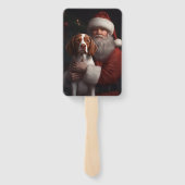 ブリタニースパニエル犬とサンタクロースのクリスマス ハンドファン (裏面)