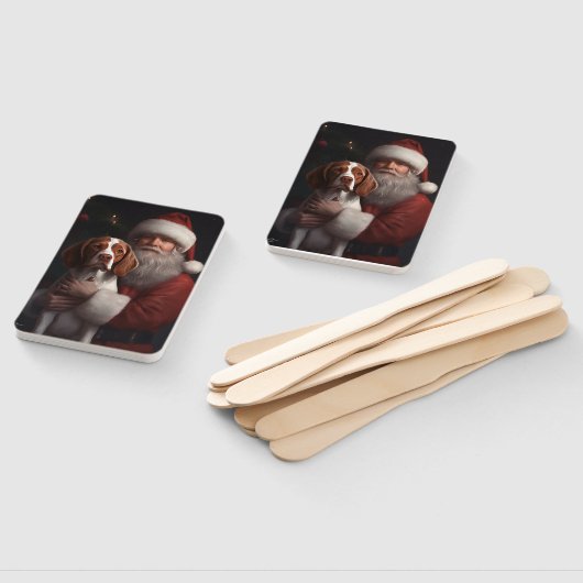 ブリタニースパニエル犬とサンタクロースのクリスマス ハンドファン (組立なし)