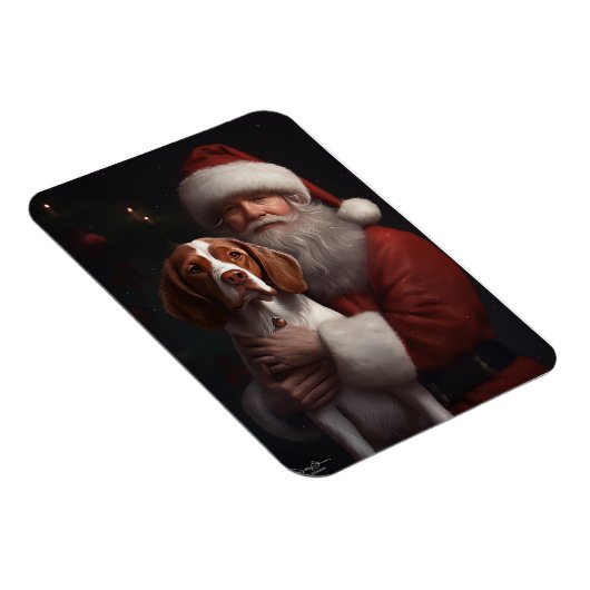 ブリタニースパニエル犬とサンタクロースのクリスマス マグネット (右側)