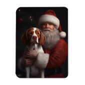 ブリタニースパニエル犬とサンタクロースのクリスマス マグネット (縦)