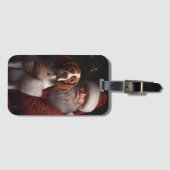 ブリタニースパニエル犬とサンタクロースのクリスマス ラゲッジタグ (正面横)