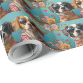 ブリタニースパニエル犬とハートバラバレンタインデー ラッピングペーパー (ロールコーナー)