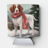ブリタニースパニエル犬と雪のクリスマス 缶クーラー (裏面)
