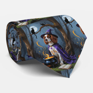 ブリタニースパニエル犬のウィズミカルハロウィンペイント絵画 ネクタイ