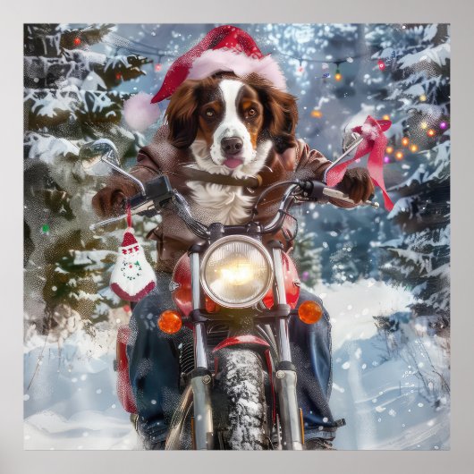 ブリタニースパニエル犬のバイク乗りクリスマス ポスター (正面)