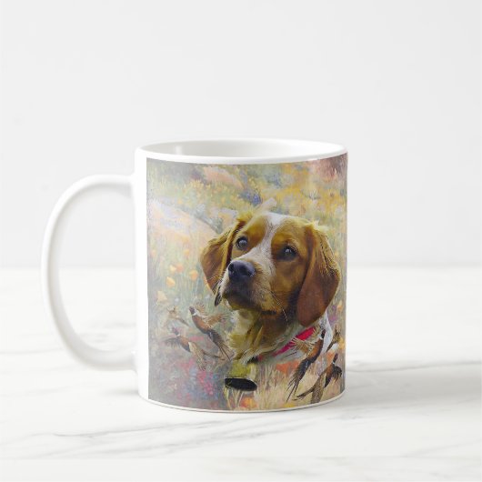 ブリタニースパニエル犬アート、 コーヒーマグカップ (左)