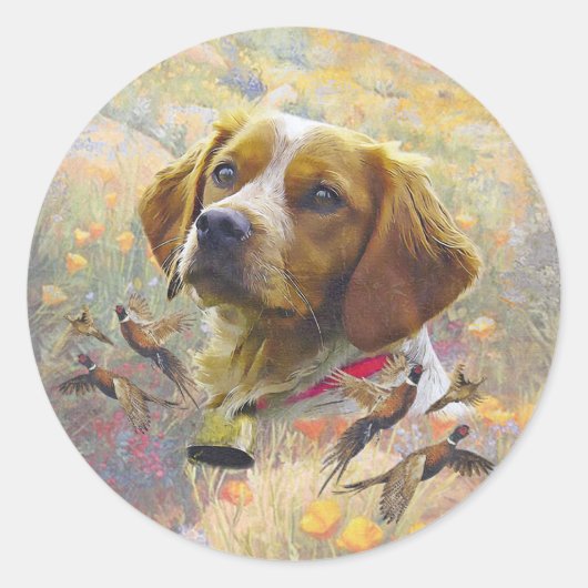 ブリタニースパニエル犬アート、 ラウンドシール (正面)