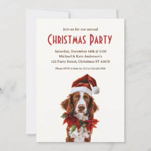 ブリタニースパニエル犬インサンタハットドッグクリスマスパーティー 招待状