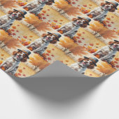 ブリタニースパニエル犬イン紅葉感謝祭アート ラッピングペーパー (角)