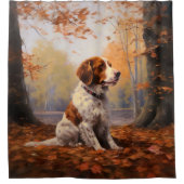 ブリタニースパニエル犬イン紅葉秋インスパイア シャワーカーテン (正面)