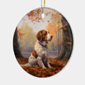 ブリタニースパニエル犬イン紅葉秋インスパイア セラミックオーナメント (左)
