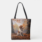 ブリタニースパニエル犬イン紅葉秋インスパイア トートバッグ (裏面)