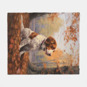 ブリタニースパニエル犬イン紅葉秋インスパイア フリースブランケット (正面(横))