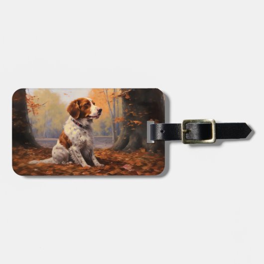 ブリタニースパニエル犬イン紅葉秋インスパイア ラゲッジタグ (正面横)