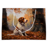 ブリタニースパニエル犬イン紅葉秋インスパイア ラージペーパーバッグ (正面)