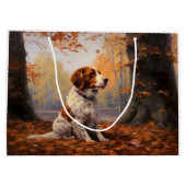 ブリタニースパニエル犬イン紅葉秋インスパイア ラージペーパーバッグ (裏面)