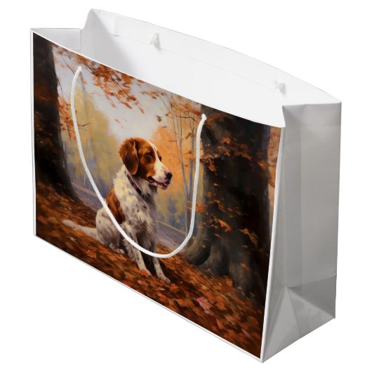 ブリタニースパニエル犬イン紅葉秋インスパイア ラージペーパーバッグ (裏面アングル)