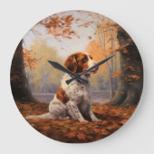ブリタニースパニエル犬イン紅葉秋インスパイア ラージ壁時計 (正面)